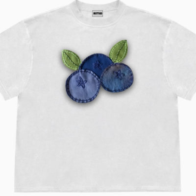 Playera Estampada de Arándanos con Diseño Patchwork Frutal