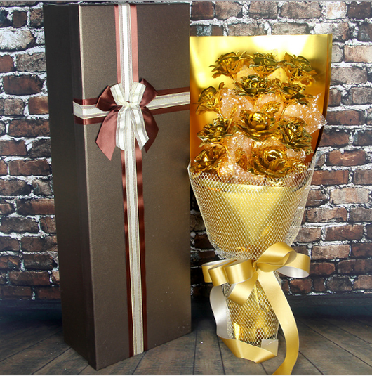 Rosa Dorada 24K con Lámina de Oro - Ramo de Rosas Eternas para Matrimonio y Aniversario - Image 9