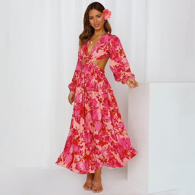 Vestido Retro Europeo Hueco con Estampado Irregular - Image 7