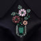 Broche Vintage Floral con Cristales de Imitación - Diseño Dorado y Verde