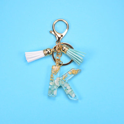 Llavero Colgante Alfabeto Inglés con Borla, Piedra y Detalles en Oro - Image 35