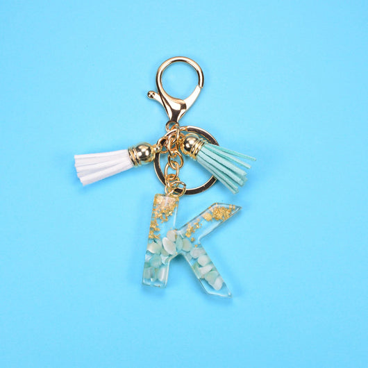Llavero Colgante Alfabeto Inglés con Borla, Piedra y Detalles en Oro - Image 35