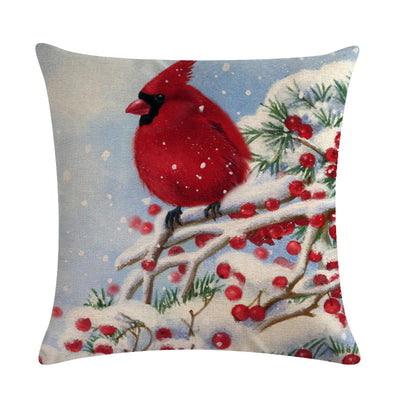 Funda de Almohada Lino Serie Pájaro Rojo Bendición Navideña - Image 2