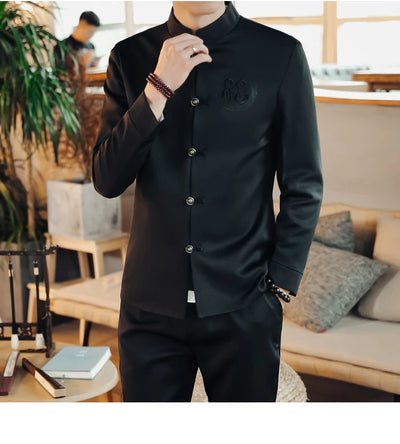 Traje Chino Tradicional Bordado Slim Fit con Cuello Mao - Image 8