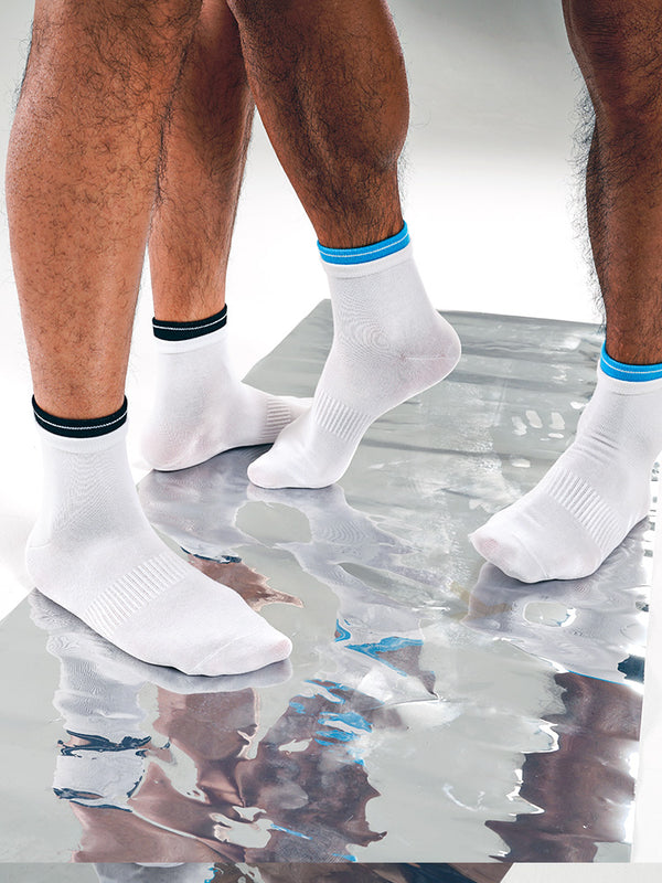 Calcetines Bajos de Algodón con Rayas Azules Dobles - Luokou