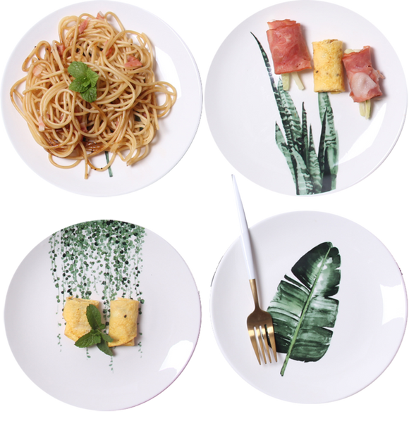 Plato Decorativo Hoja Verde Estilo Nórdico