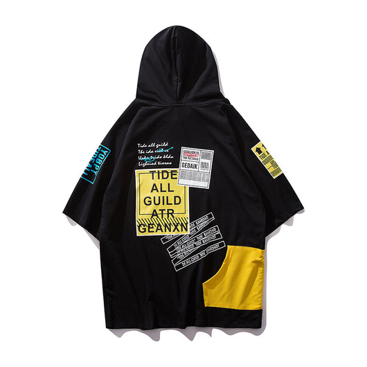 Sudadera Hip-Hop con Capucha y Manga Corta - Estilo Urbano Coreano - Image 3