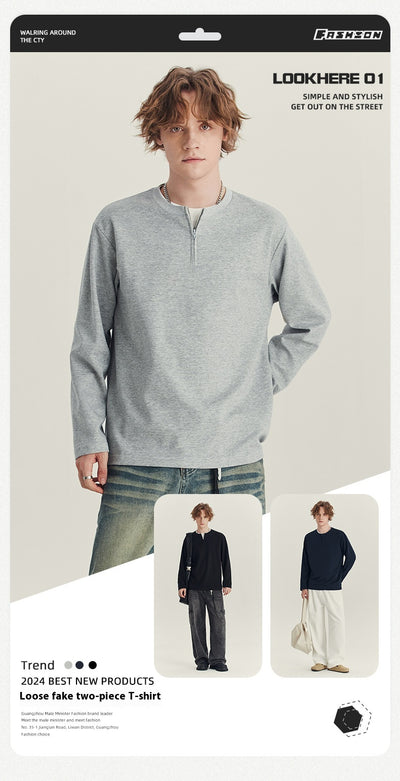 Playera Manga Media con Cierre para Hombre - Cuello Redondo Oversize Otoño - Image 14