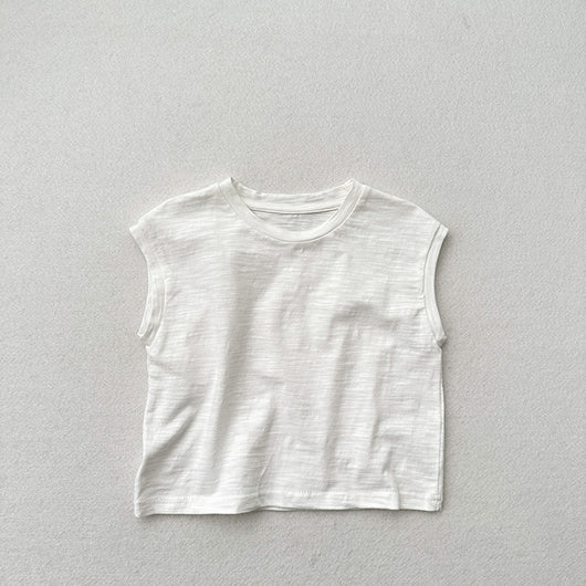 Playera sin Mangas de Algodón Slub con Hombro Caído para Niños y Niñas - Image 10