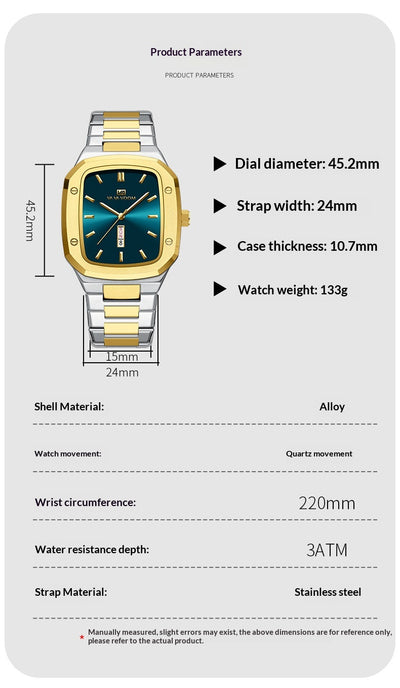 Reloj Ejecutivo Rectangular de Acero con Doble Calendario para Hombre - Image 25