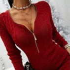 Suéter Vestido Ajustado Cuello V Mujer - Tejido Liso con Opción Cremallera - Image 13
