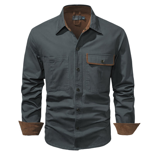 Camisa Polo de Manga Larga Algodón Lavado Tallas Grandes Hombre Color Sólido - Image 4