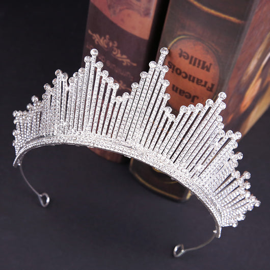Sparkling silver rhinestone tiara with a regal design, perfect for birthdays, weddings, or special occasions. - Image 3