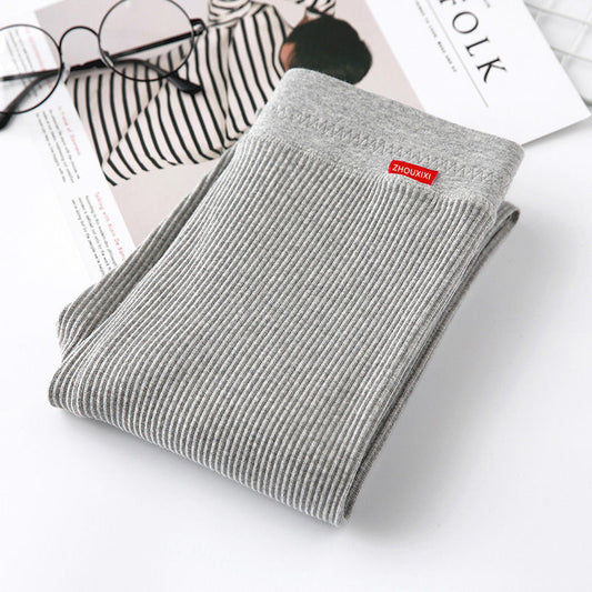 Pantalones Capri Grises de Cintura Alta para Mujer - Algodón Ligero con Rayas Verticales - Image 2