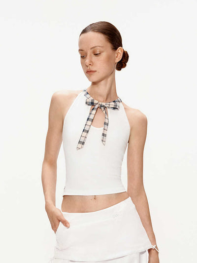 Chaleco Halter Cuadros Patchwork con Moño - Image 3