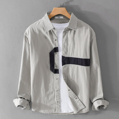 Camisa Estampada de Manga Larga Hombre Corte Relajado