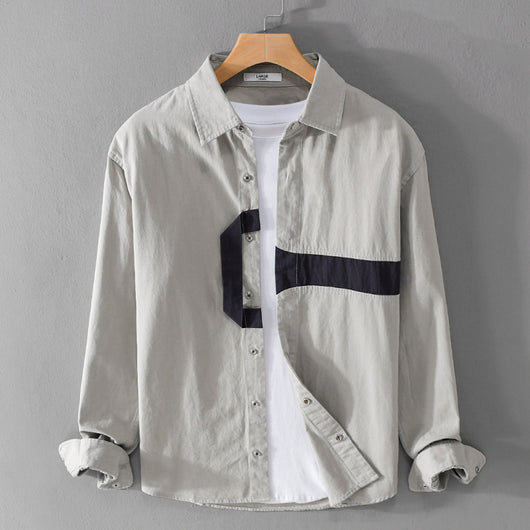 Camisa Estampada de Manga Larga Hombre Corte Relajado