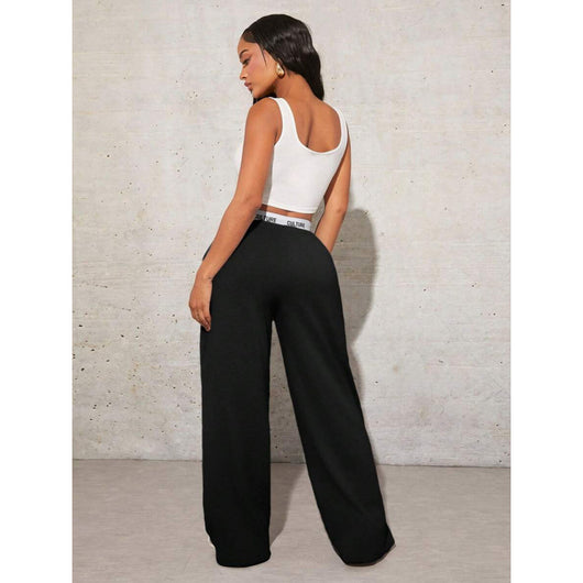 Pantalones Anchos Casual con Estampado de Letras para Mujer - Image 4