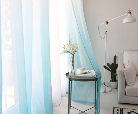 Green and white gradient sheer curtains made of polyester fiber, offering half shading for a modern room. - Image 5