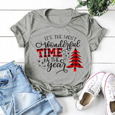 Camiseta Navideña Estampada para Mujer - Cuello Redondo Manga Corta - Image 20