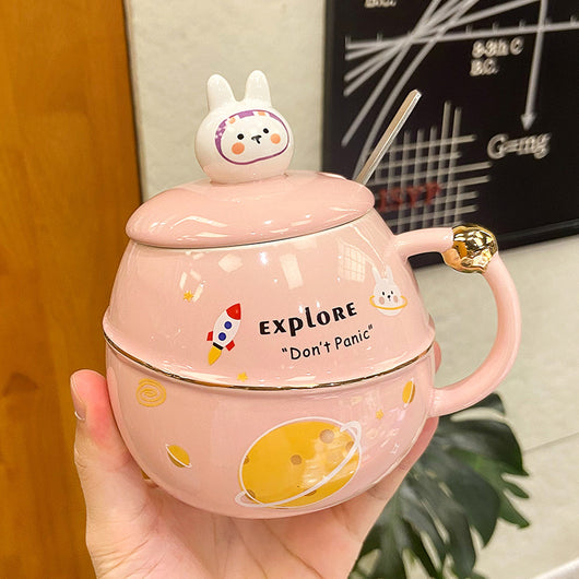 Taza Térmica Conejo Adorable con Cuchara y Tapa - Image 14