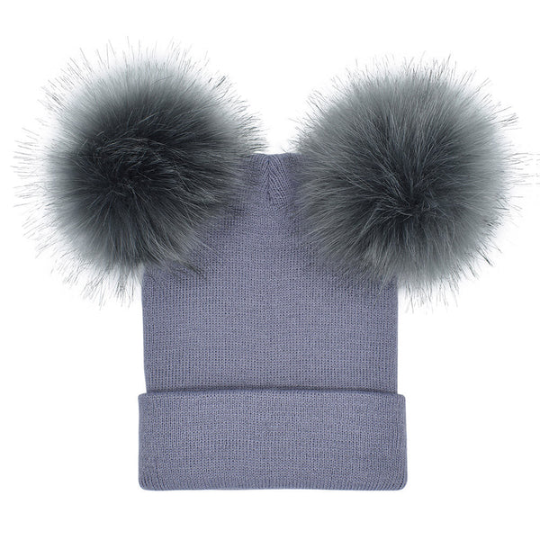 Gorro de Lana Tejido Doble para Mujer con Bola Decorativa