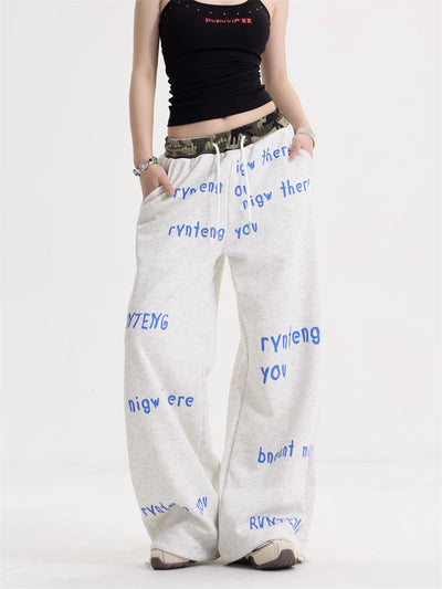 Pantalón Ancho de Cintura Alta con Cordón y Letras - Image 11