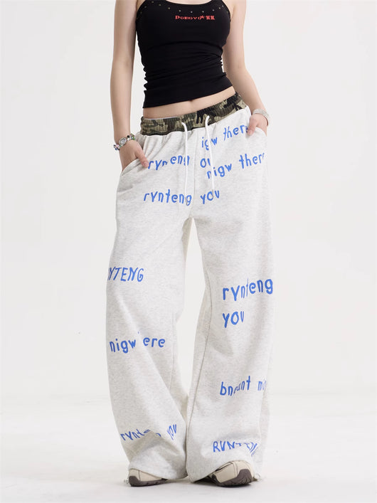Pantalón Ancho de Cintura Alta con Cordón y Letras - Image 11