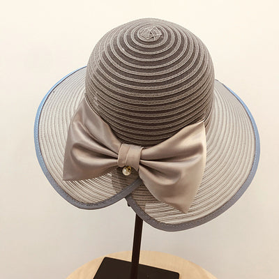 Sombrero de Paja Vintage con Moño Perla para Playa