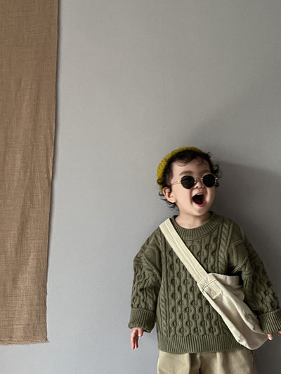 Suéter Infantil Retro con Patrón de Trenza Tejido - Image 3