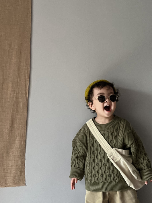Suéter Infantil Retro con Patrón de Trenza Tejido - Image 3