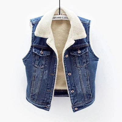 Chaleco Acolchado de Lana de Cordero y Algodón Denim para Mujer - Image 9