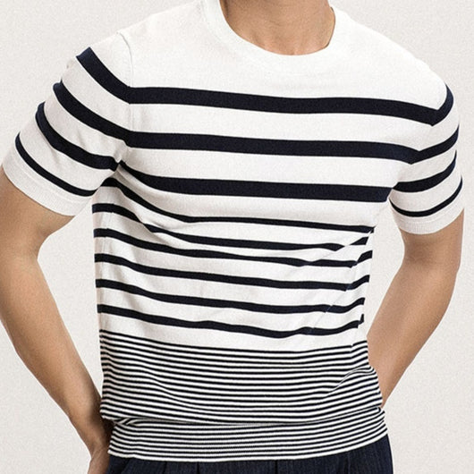 Polo Retro de Rayas Degradadas para Hombre - Camiseta Tejida de Manga Corta