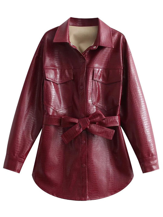 Chaqueta de Cuero con Bolsillos Dobles y Cuello Ajustable - Image 13
