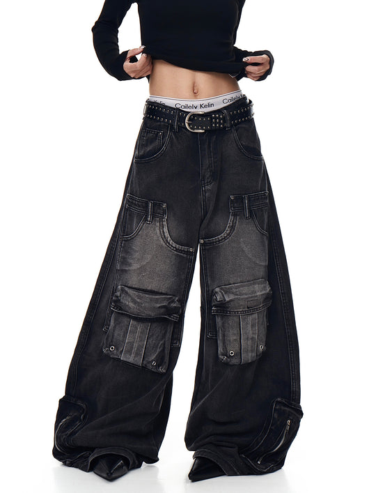 Pantalones Cargo Vintage Desgastados Multi-bolsillos Pierna Ancha Suelta - Image 15