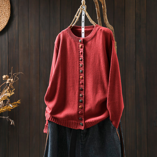 Cardigan de Algodón con Botones Coloridos - Corte Holgado y Efecto Adelgazante - Image 4