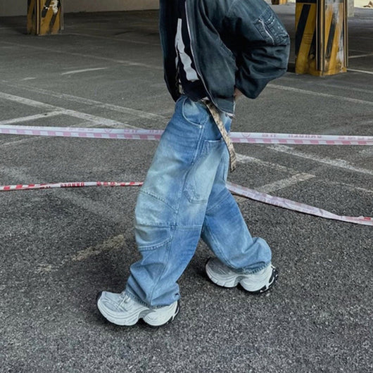 Jeans Baggy Plisados Lavado Blanco Azul - Image 3