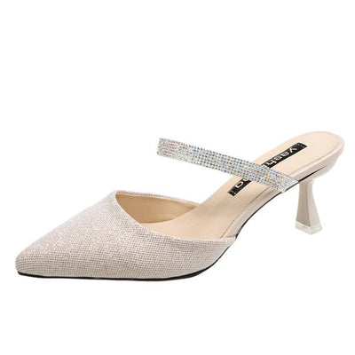Sandalias y Pantuflas Femeninas con Tacón Stiletto y Cristales Brillantes - Image 9