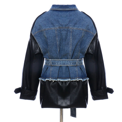 Chaqueta de Cuero con Costuras Denim - Image 5