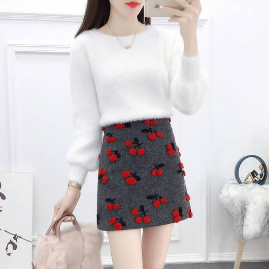 Falda Corta Estilo Occidental Lana Premium con Fragancia Delicada - Conjunto de Dos Piezas - Image 7