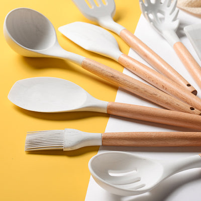Juego de Utensilios de Cocina con Mango de Madera y Silicona Marmoleada - Image 3