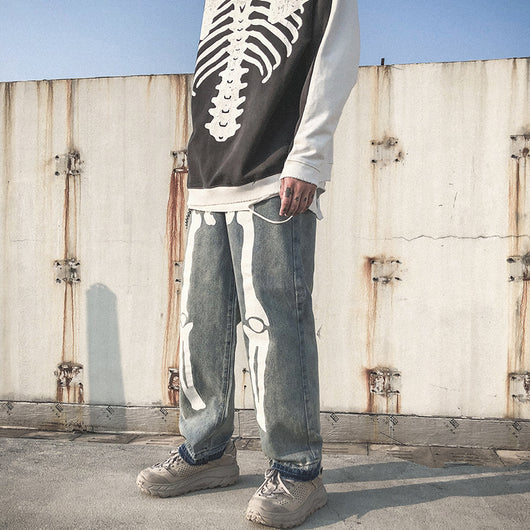 Pantalón Denim Recto Luminoso con Estampado Artístico - Image 3