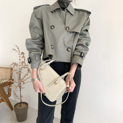 Abrigo Trench Corto Retro Coreano Doble Botonadura Oversize Manga Larga - Image 6