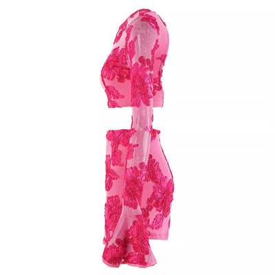 Conjunto Falda-Blusa Floral Bordada Escotado - Image 3