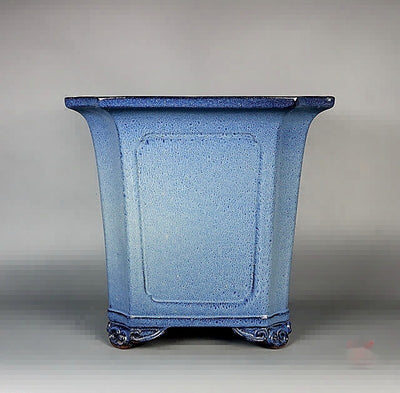 Maceta Bonsái Artesanal Azul Claro Esmaltada Forma Tubo Antiguo - Image 7