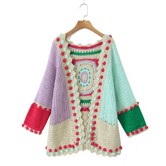 Suéter Tejido a Mano Jacquard Combinado - Manga Larga Estilo Vacacional - Image 3