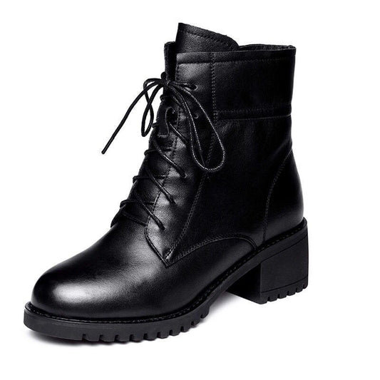 Botas Cortas de Cuero y Terciopelo Estilo Británico con Tacón Grueso - Image 2