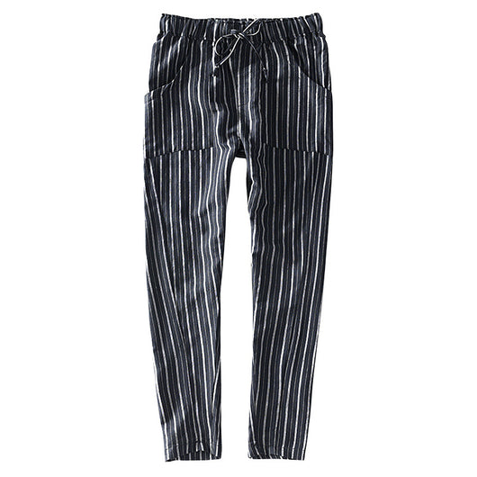 Pantalón de Lino a Rayas con Cintura Elástica y Amarre - Image 3
