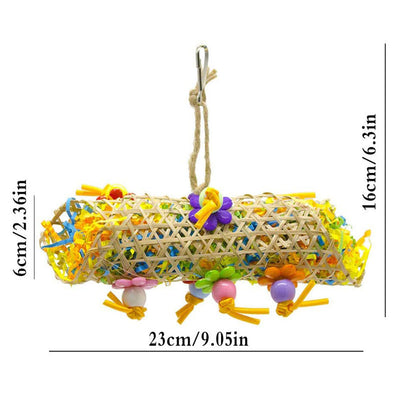 Set of 3 colorful bird toys with rattan balls, shredded paper, wooden blocks, and bells for parrots. - Image 10
