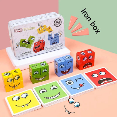 Cubo Mágico de Madera con Patrones de Expresiones - Bloques Educativos Montessori - Image 10